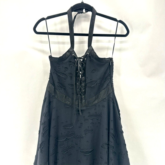 Killstar Badlands Halter Midi Dress L Black Distressed Goth Punk Witchy Vampire - Picture 3 of 12